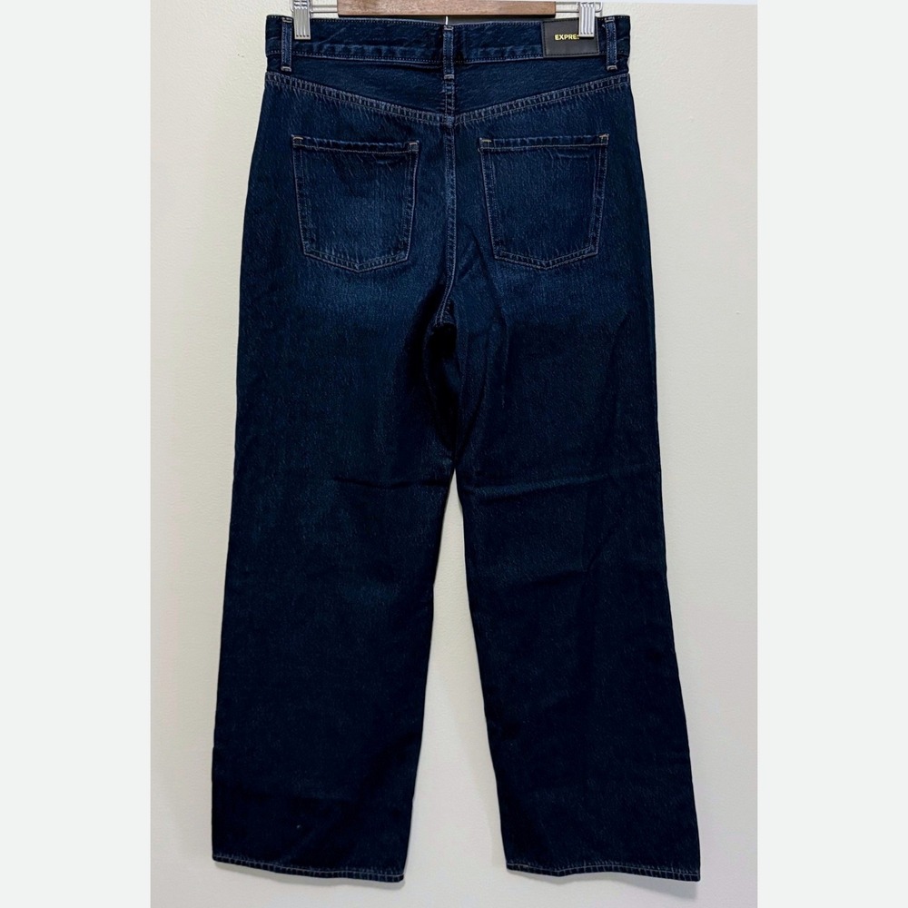 Express Women's Dark Wash High Rise Wide Leg 100% Cotton Denim Jeans Size 4S - Picture 4 of 10